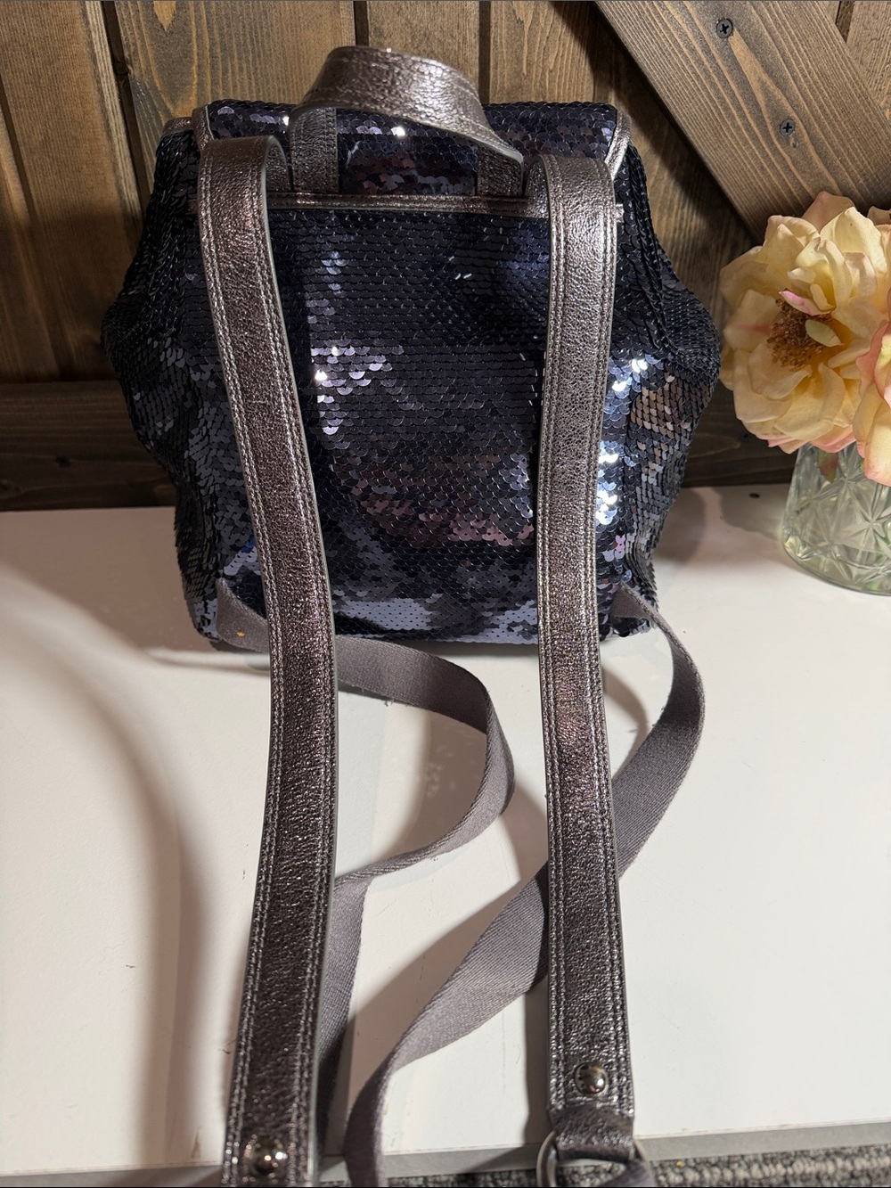 Coach Midnight Blue Sequin Mini Backpack with Silver Trim - Picture 5 of 9